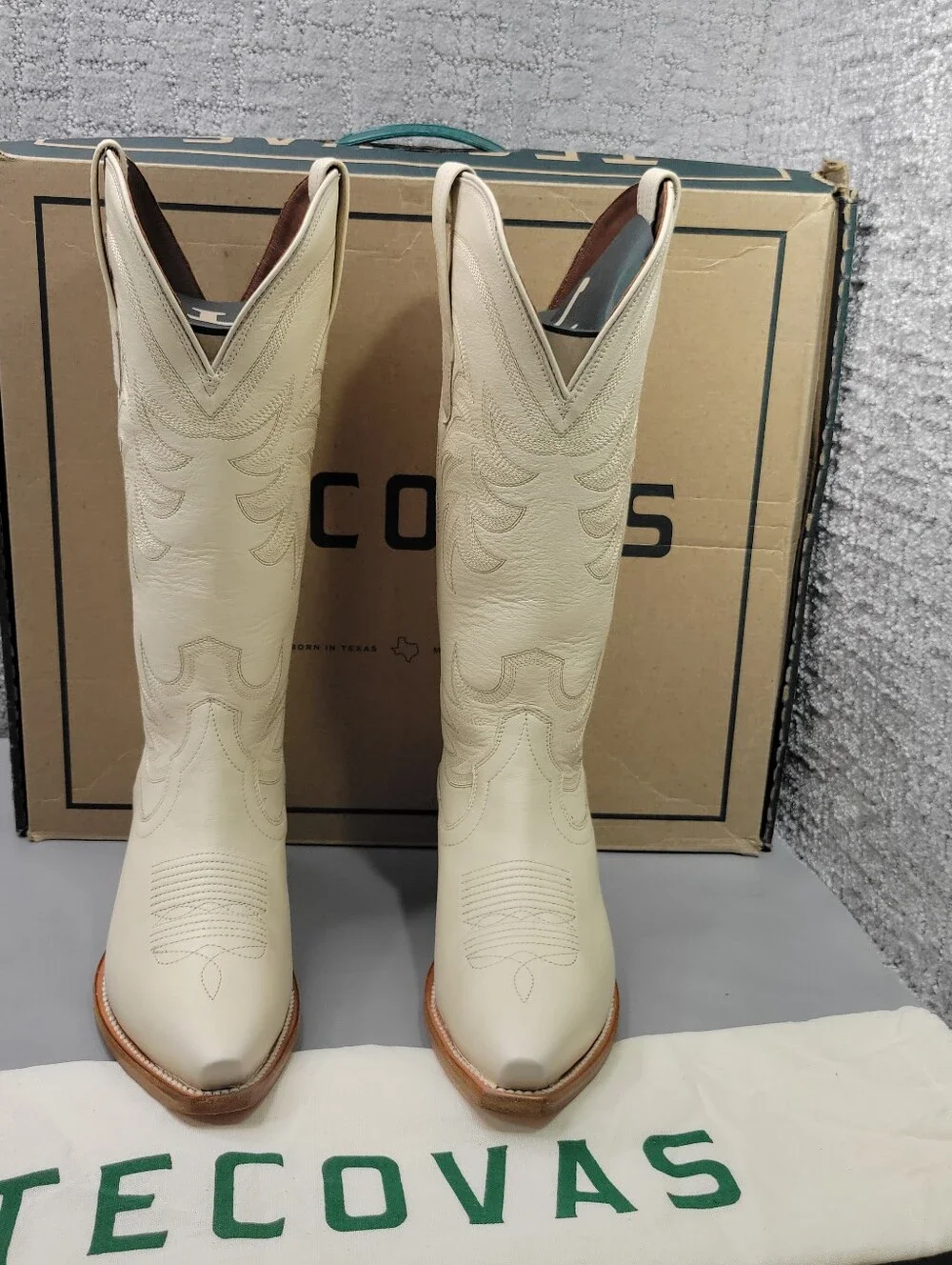 Tecovas The Annie Women's Size US 7B Bone Cowhide Leather Cowgirl 14" Boots - Picture 6 of 13
